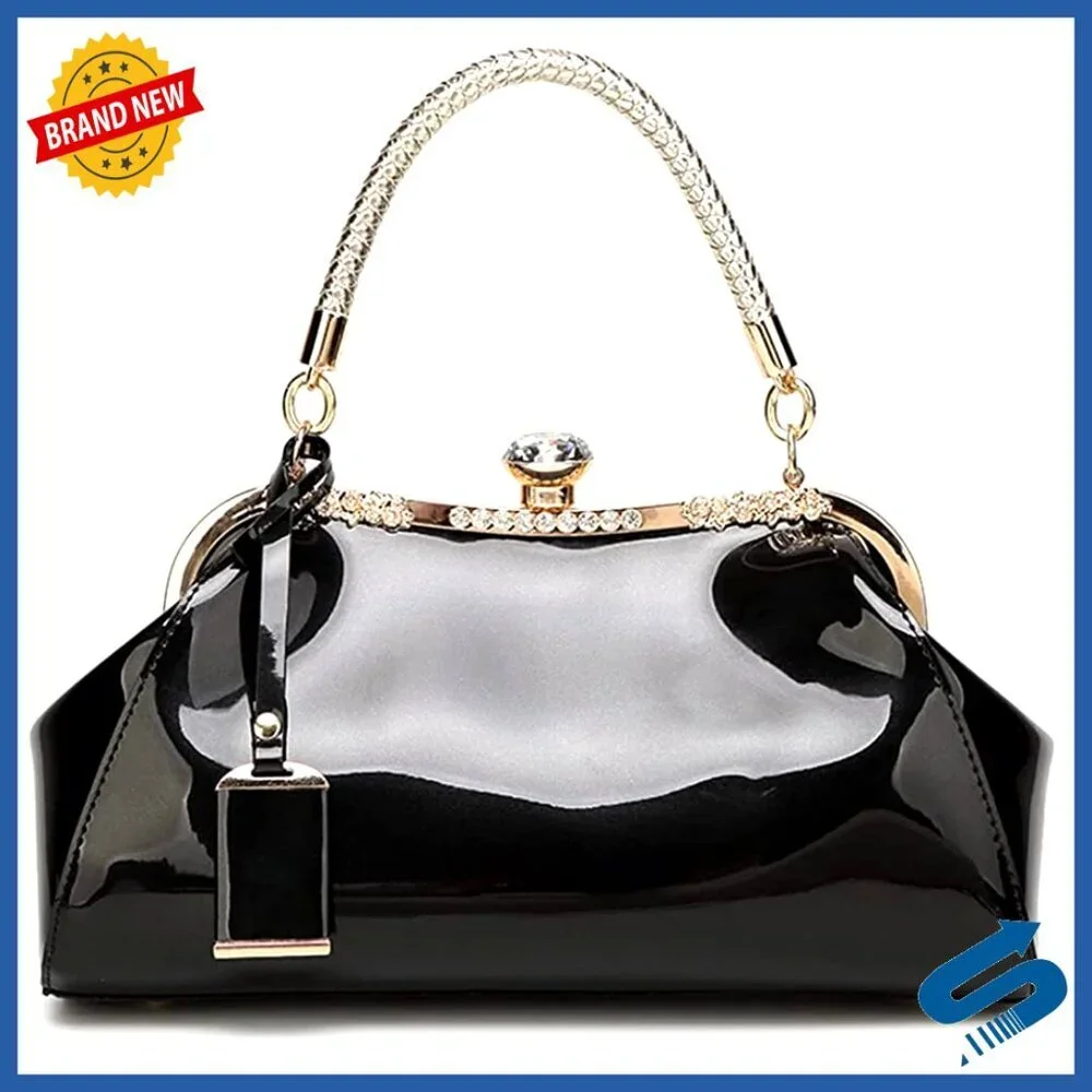 Crystal Glossy Patent Leather Tote Evening Handbag Crossbody Shoulder Bag